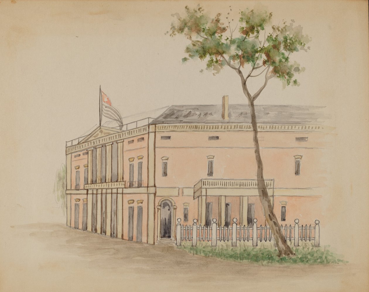 Huis met vlag door Unbekannt