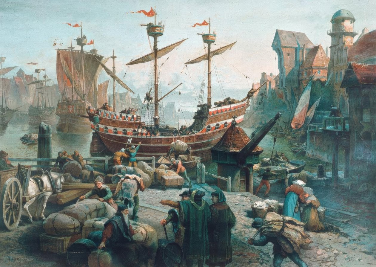 In de haven van een Hanzestad door Unbekannt