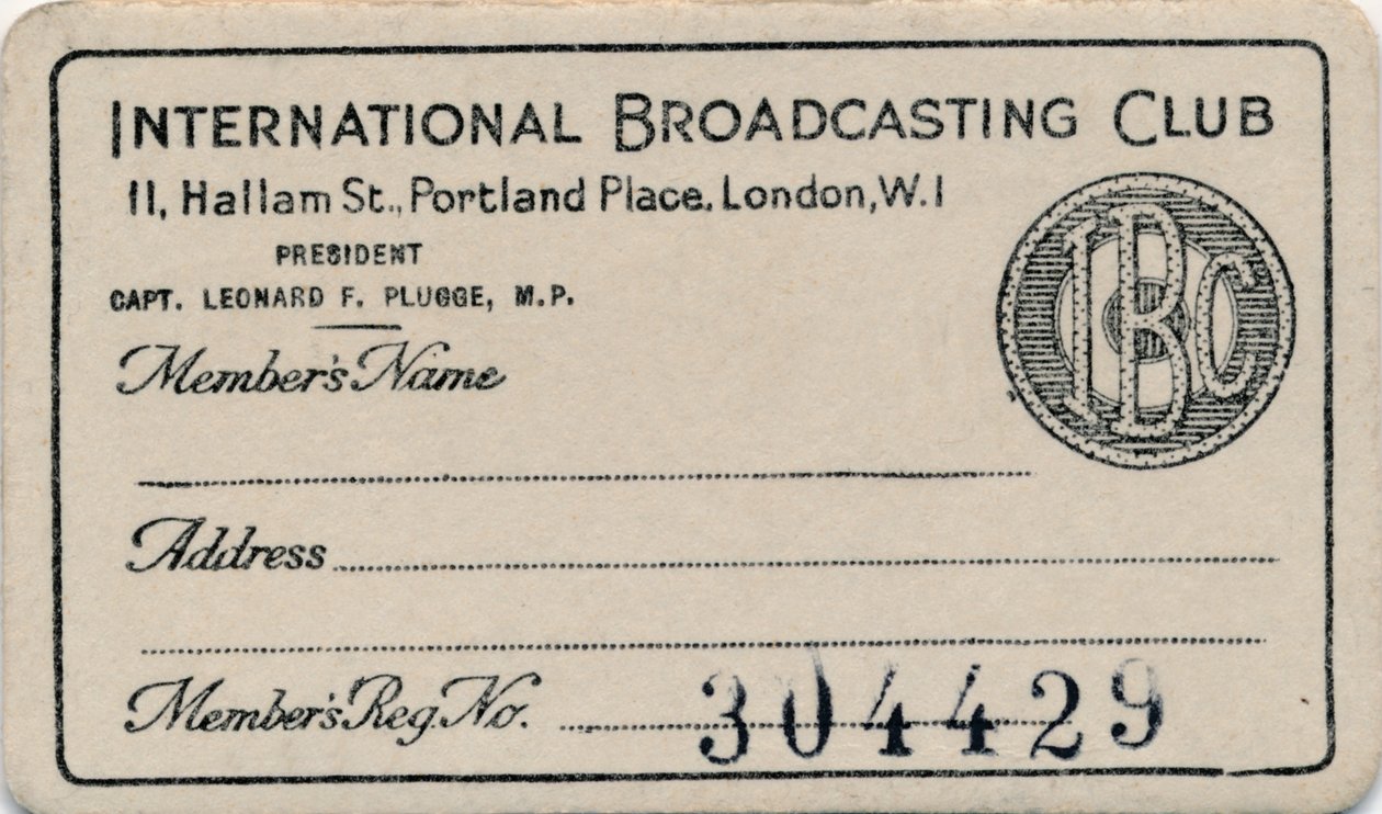 Internationale Omroepclub: Lidmaatschapskaart, ca. 1930s door Unbekannt