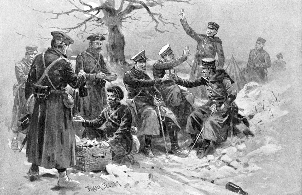 Japanse en Russische soldaten verbroederen, Russisch-Japanse Oorlog, 1904-1905 door Unbekannt