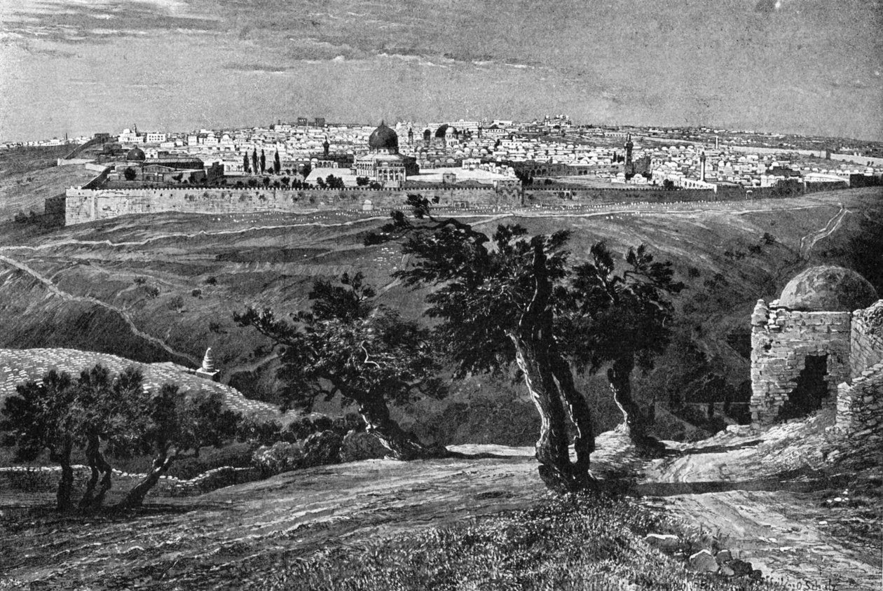 Jeruzalem, vanaf de Olijfberg door Unbekannt