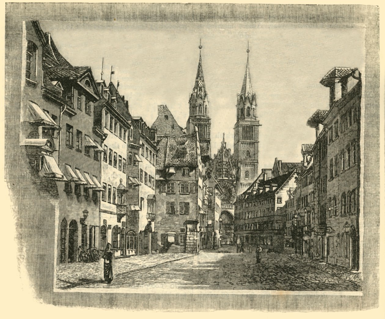 Karolinen-Strasse en de kerk van St. Lawrence, Neurenberg door Unbekannt