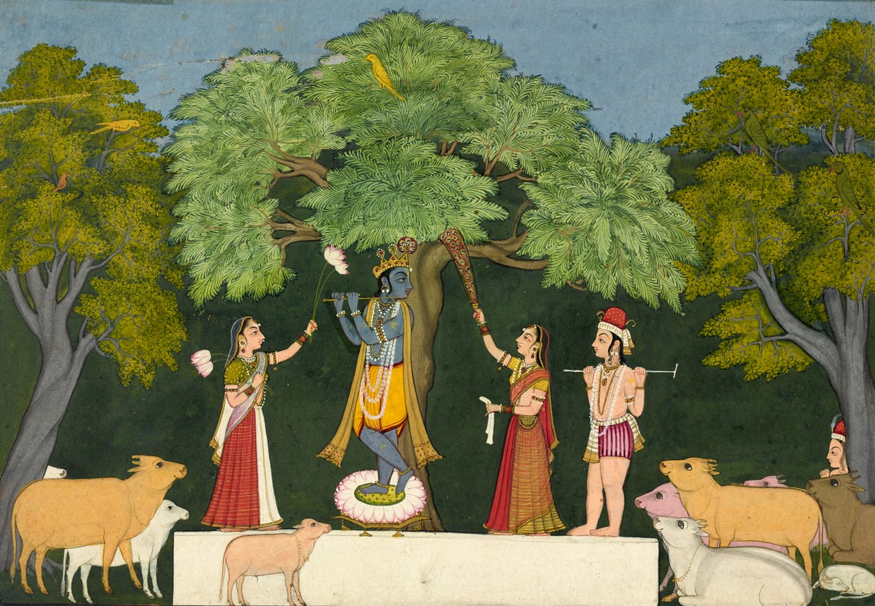 Krishna vermaakt zijn metgezellen, ca. 1760-1765 door Unbekannt