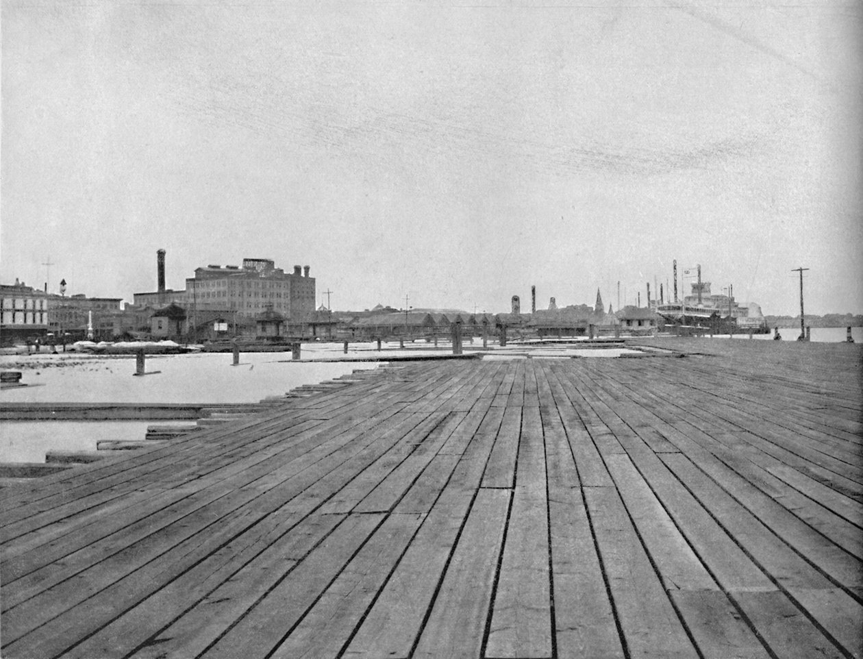 Levee en stoomboot aanlegplaats, New Orleans, ca. 1897 door Unbekannt