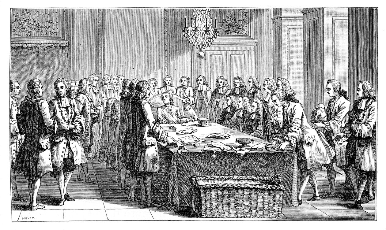 Lodewijk XV ondertekent het nieuwe verdrag, 1757, 1885 door Unbekannt