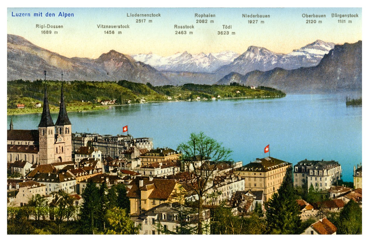 Luzern en de Alpen, Zwitserland, 20e eeuw door Unbekannt