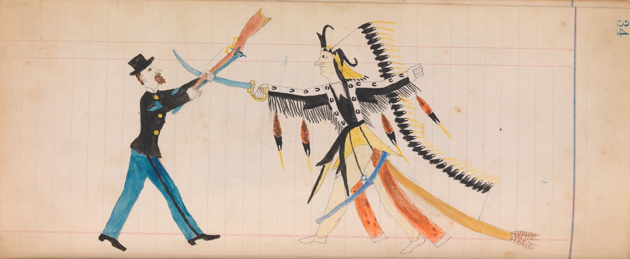 Maffet Ledger: Indiaanse hoofdman en soldaat, ca. 1874-81 door Unbekannt