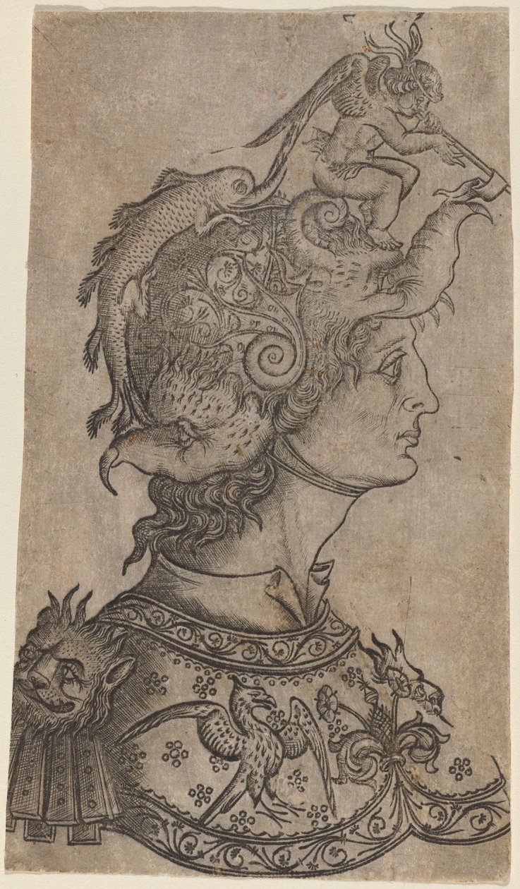 Man met een fantastisch helm, ca. 1470-1480 door Unbekannt