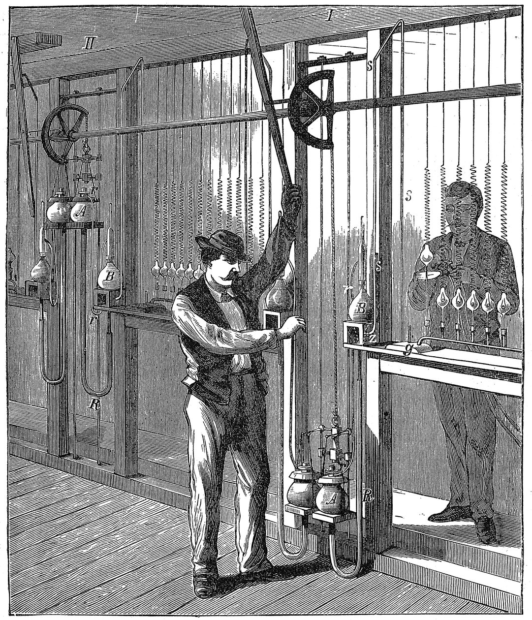 Fabricage van elektrische gloeilampen, c1883 door Unbekannt