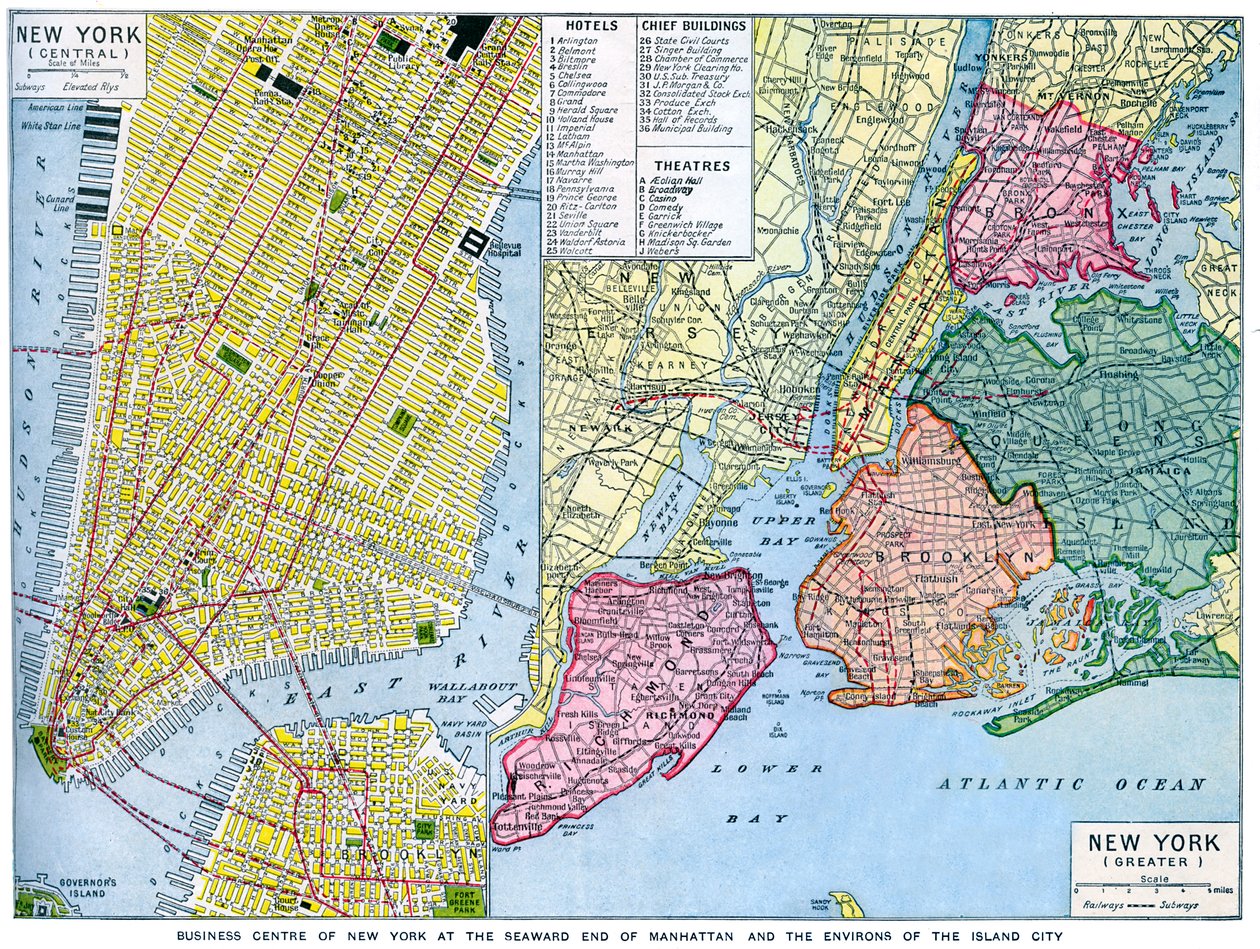 Kaart van New York City, VS, ca. 1930s door Unbekannt