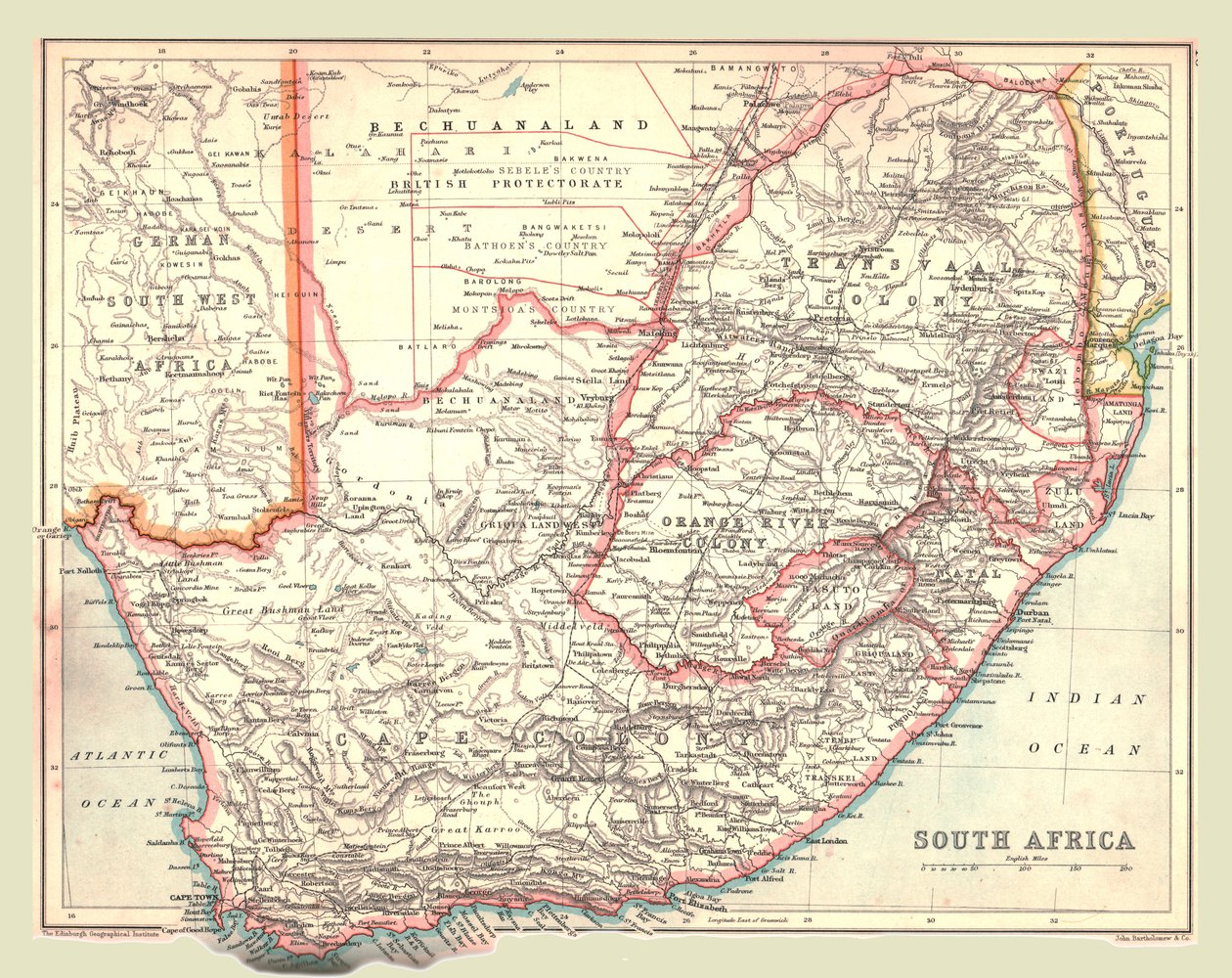 Kaart van Zuid-Afrika, 1902 door Unbekannt