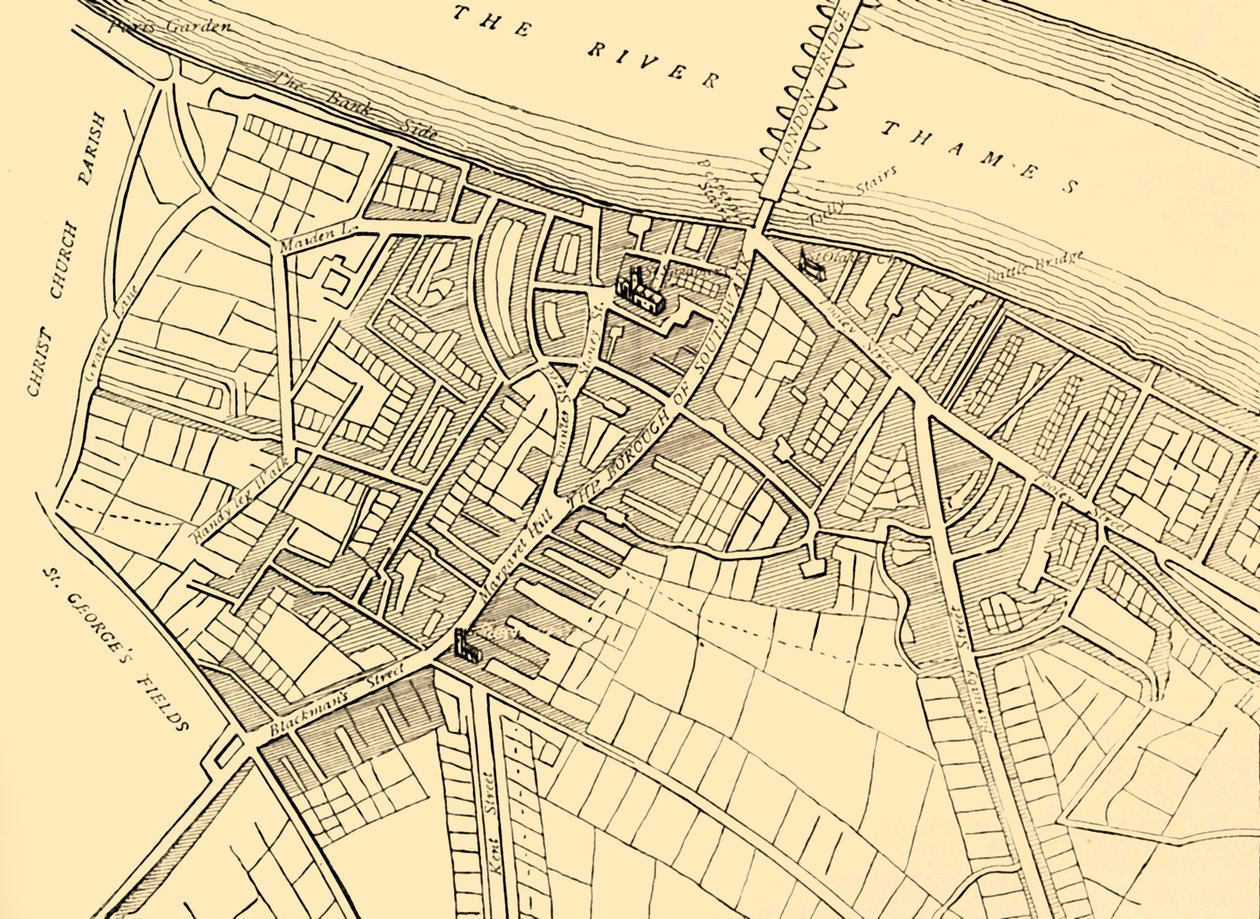 Kaart van Southwark door Unbekannt