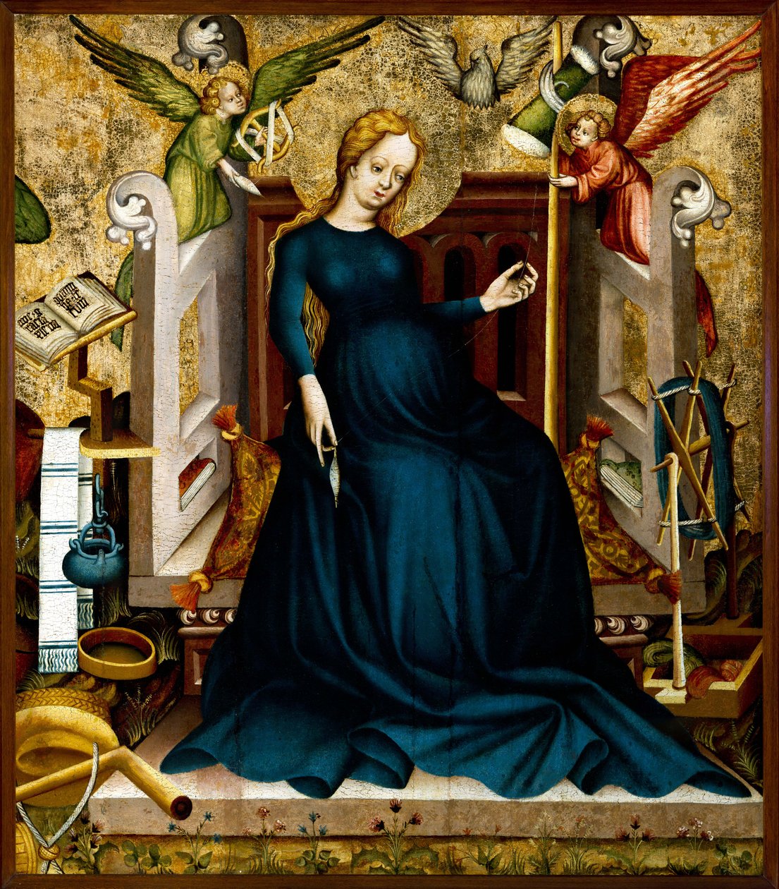Maria aan het spinnewiel uit Güssing, c.1410 door Unbekannt