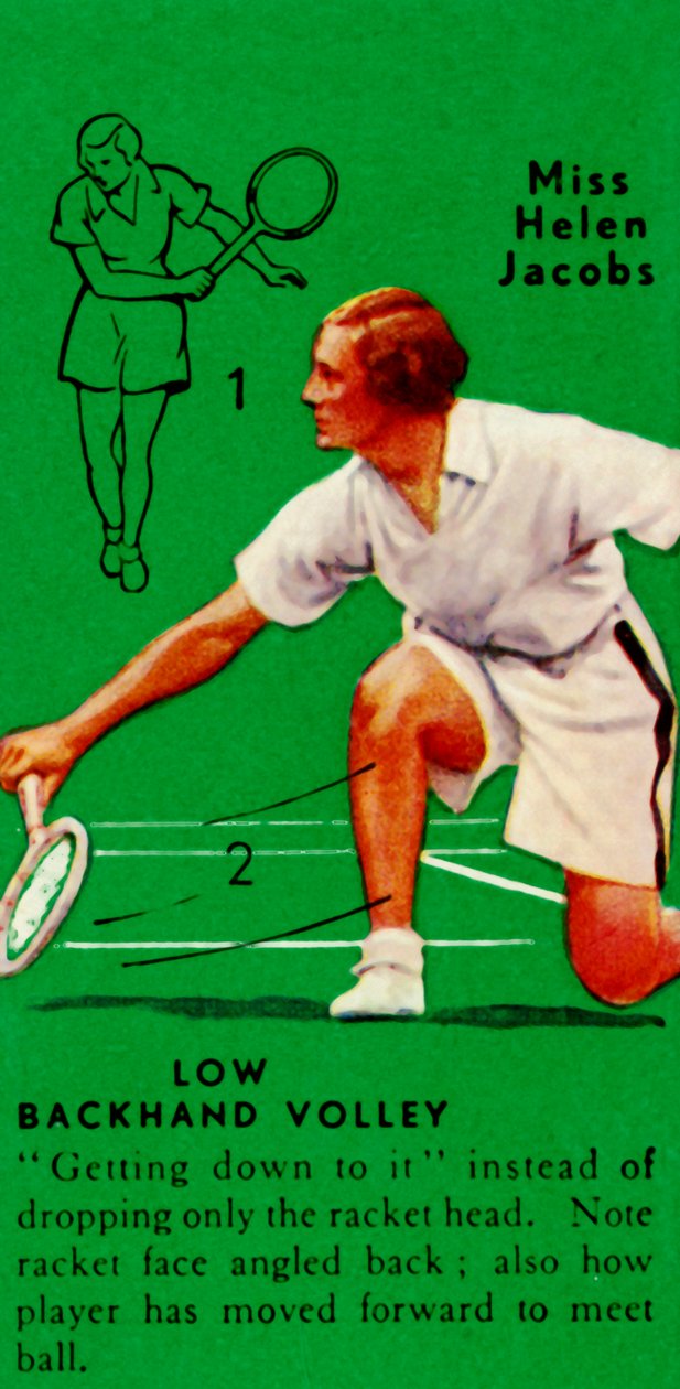 Miss Helen Jacobs - Lage Backhand Volley, ca. 1935 door Unbekannt