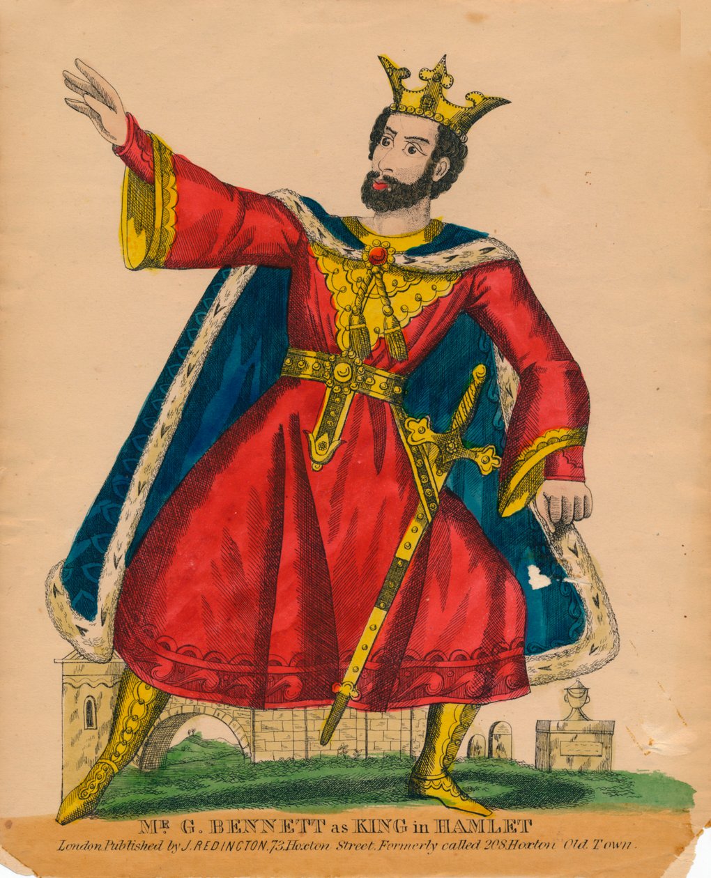 Mr. G. Bennett als koning in Hamlet, ca. 1849 door Unbekannt
