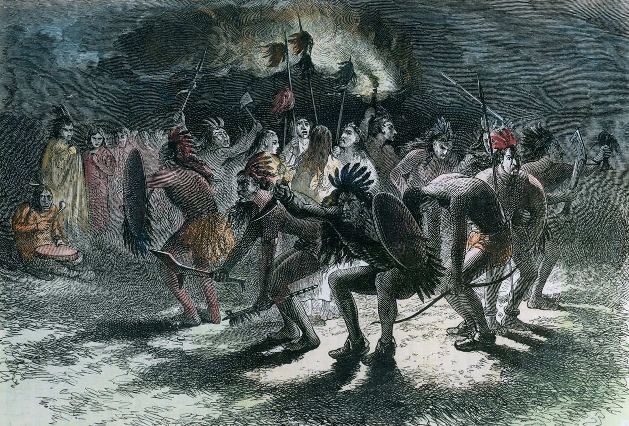 Inheemse Amerikaanse scalpdans, c1875 door Unbekannt