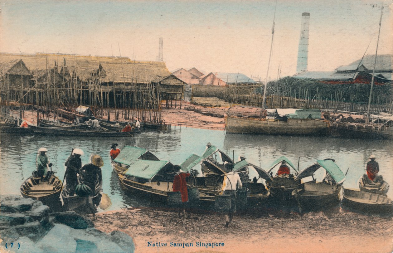Inheemse Sampan Singapore, ca. 1910 door Unbekannt