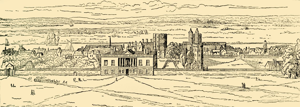 Oud uitzicht op Greenwich Palace. Na Hollar, ca. 1878 door Unbekannt