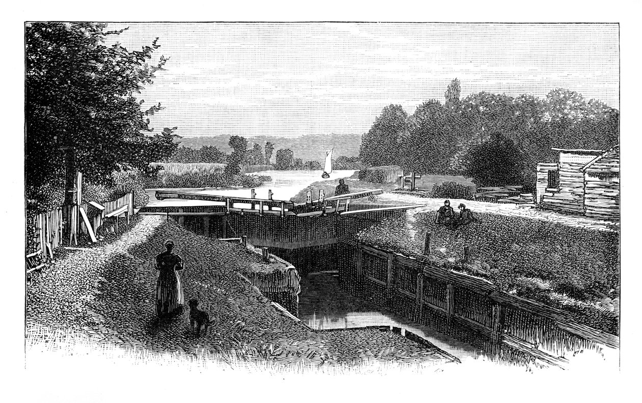 Oude Windsor Lock, rivier de Theems, Berkshire, ca. 1888 door Unbekannt