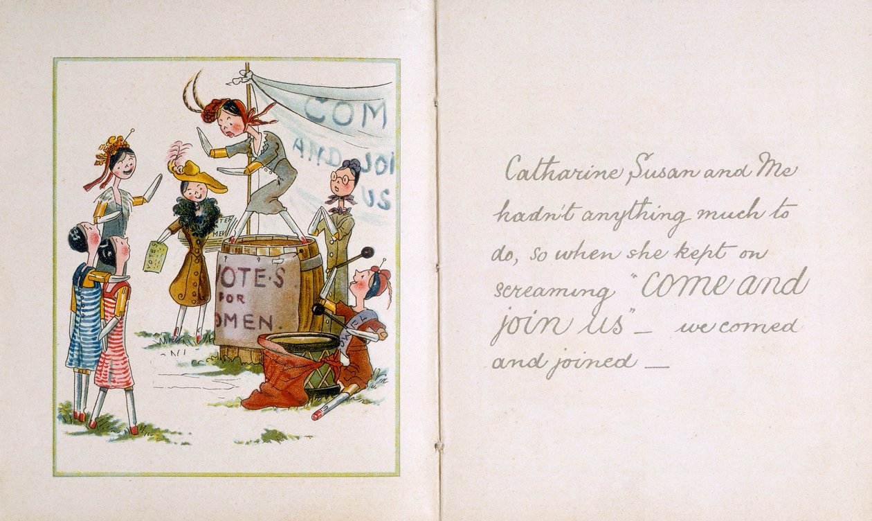 Pegpoppen op een suffragettebijeenkomst, ca. 1910 door Unbekannt