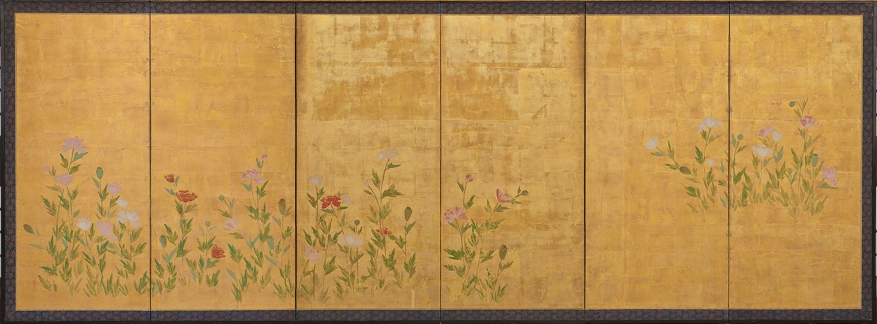 Roze en rode klaprozen, Edo-periode, 1615-1868 door Unbekannt