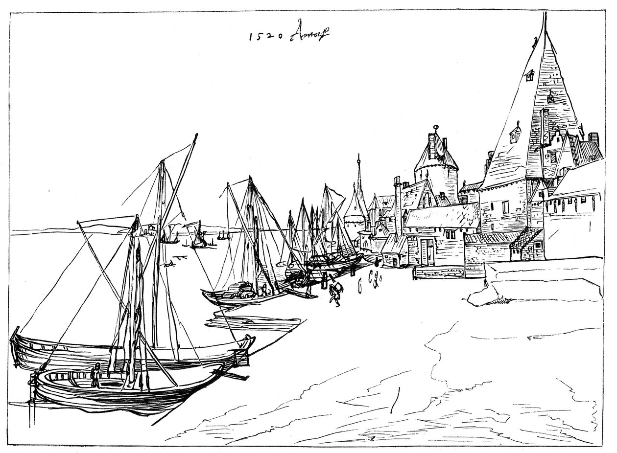 Haven van Antwerpen in 1520 door Unbekannt