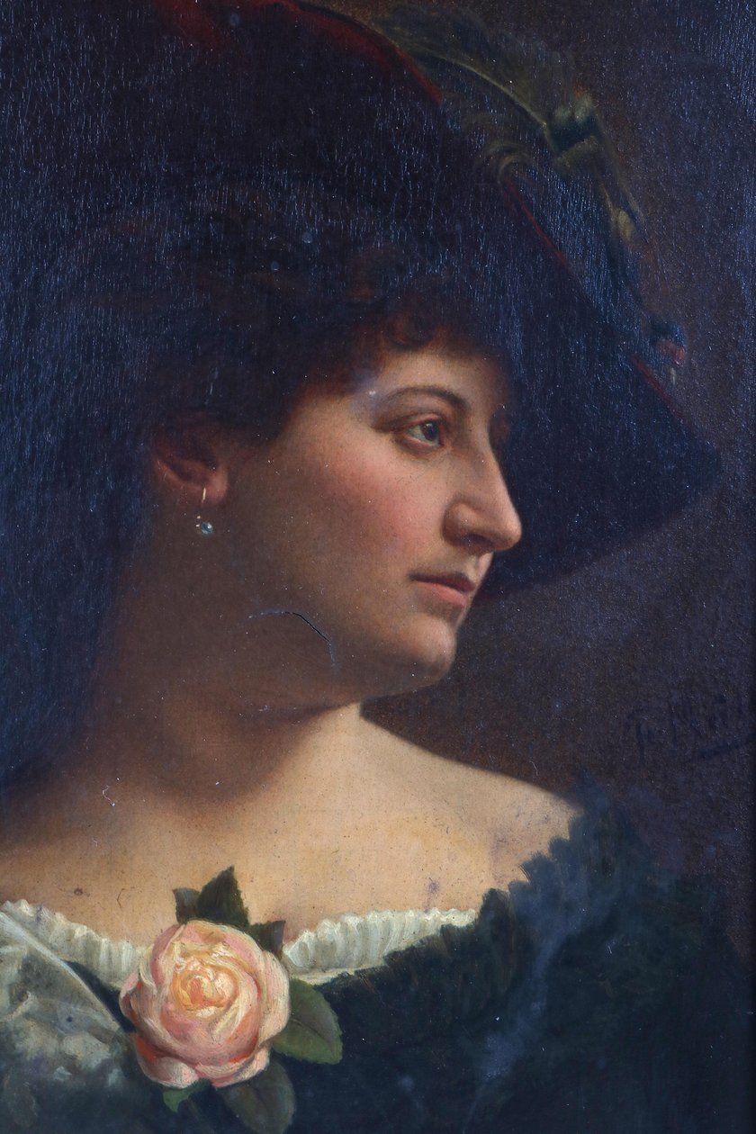 Portret van een dame met hoed door Unbekannt