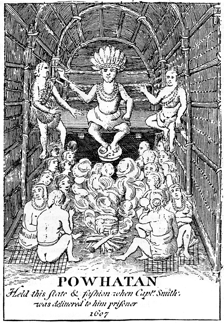 Powhatan in staat, 1607 c1880 door Unbekannt