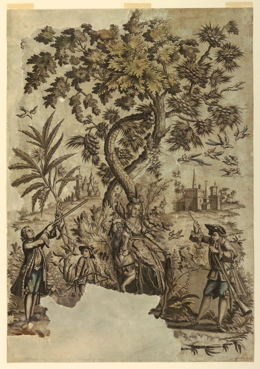 Print, Vogeljacht, 1730-1750 door Unbekannt