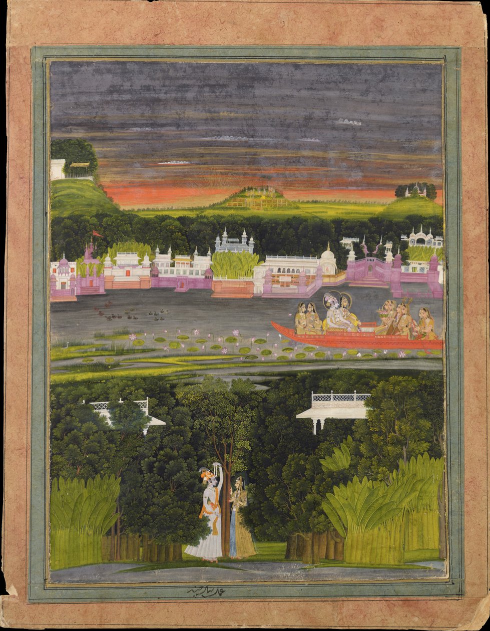 Radha en Krishna in de boot van liefde door Unbekannt