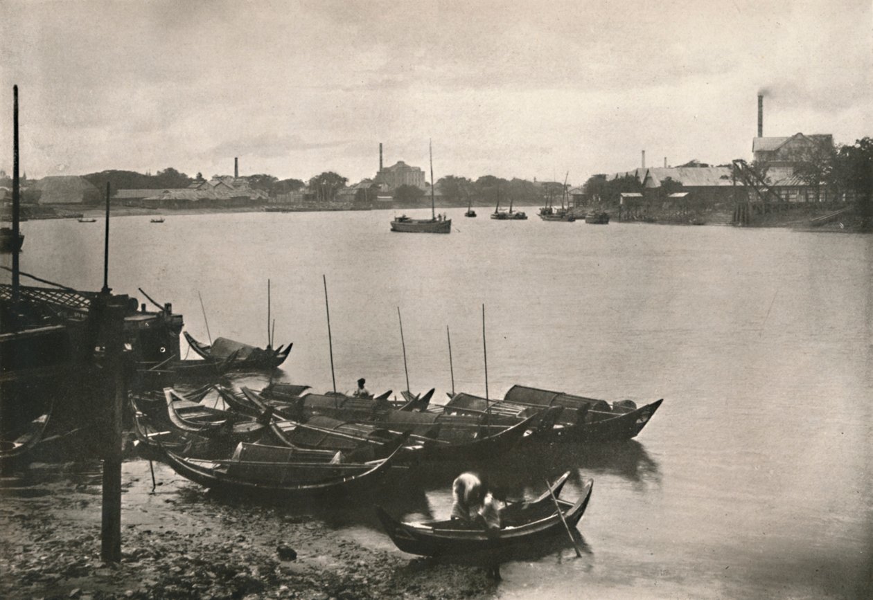 Rijstmolens aan de Poozoondoung Creek, Rangoon door Unbekannt