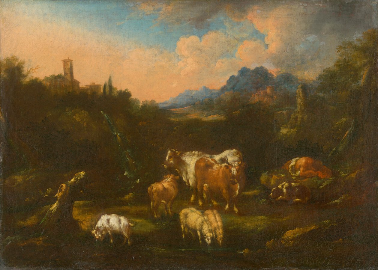 Romantisch Landschap met Kudde door Unbekannt