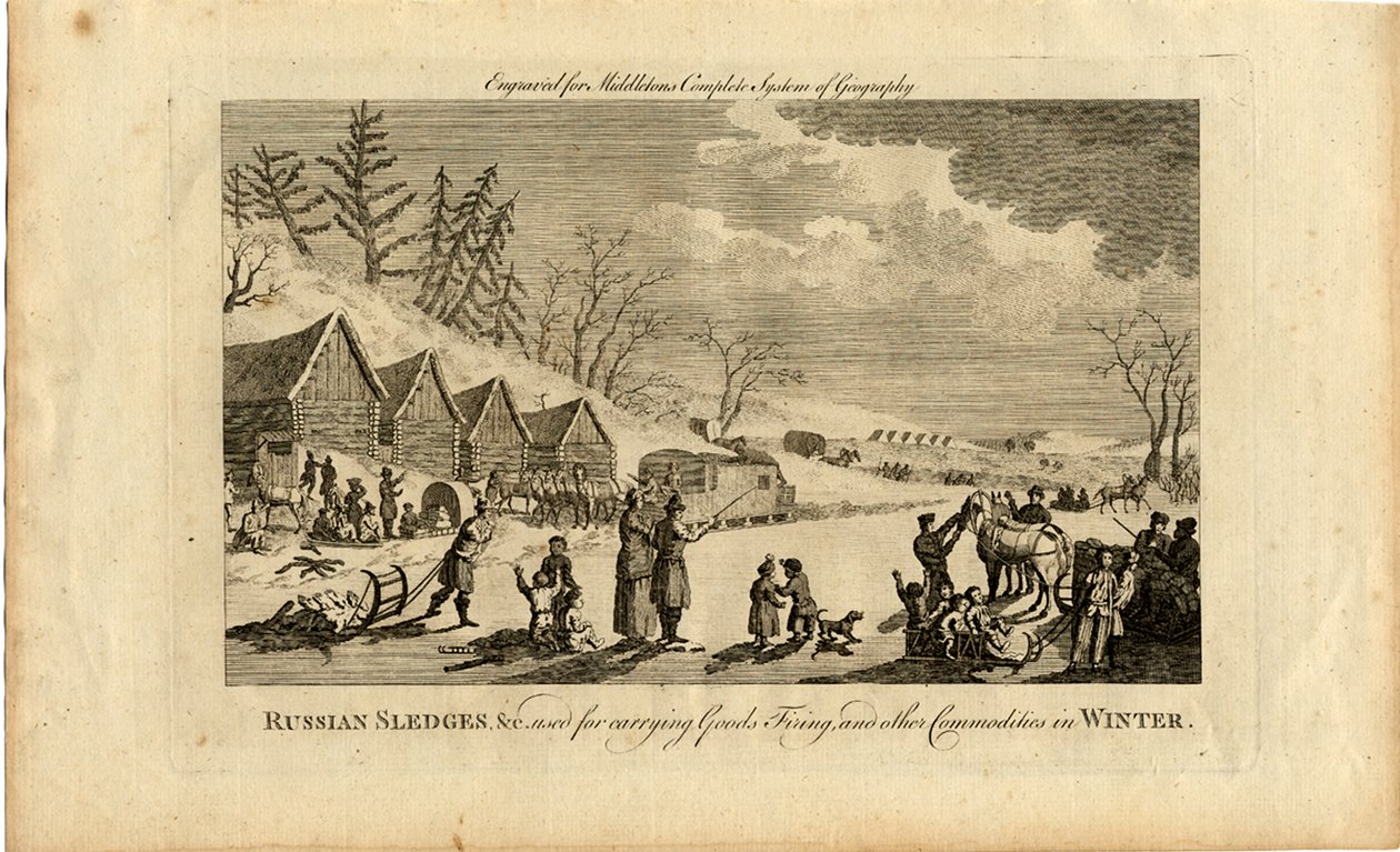 Russische sleeën in de winter, 1750 door Unbekannt