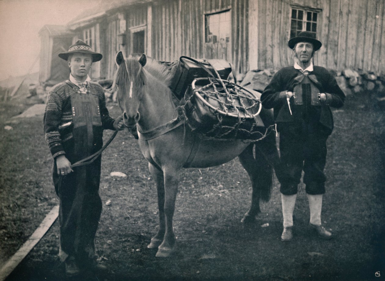 Saetersdalen Hooglanders met pakpaard, 1914 door Unbekannt