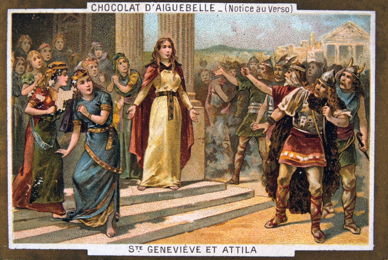 Sint Genoveva en Attila, c451 AD, 19e eeuw door Unbekannt