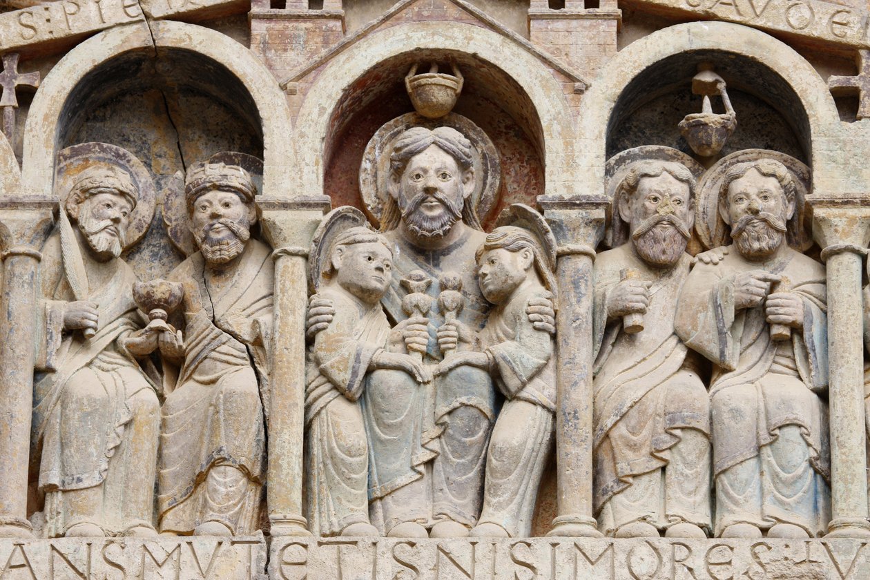 Timpaan van de Sainte Foy abdijkerk: Abraham, Conques, Frankrijk door Unbekannt