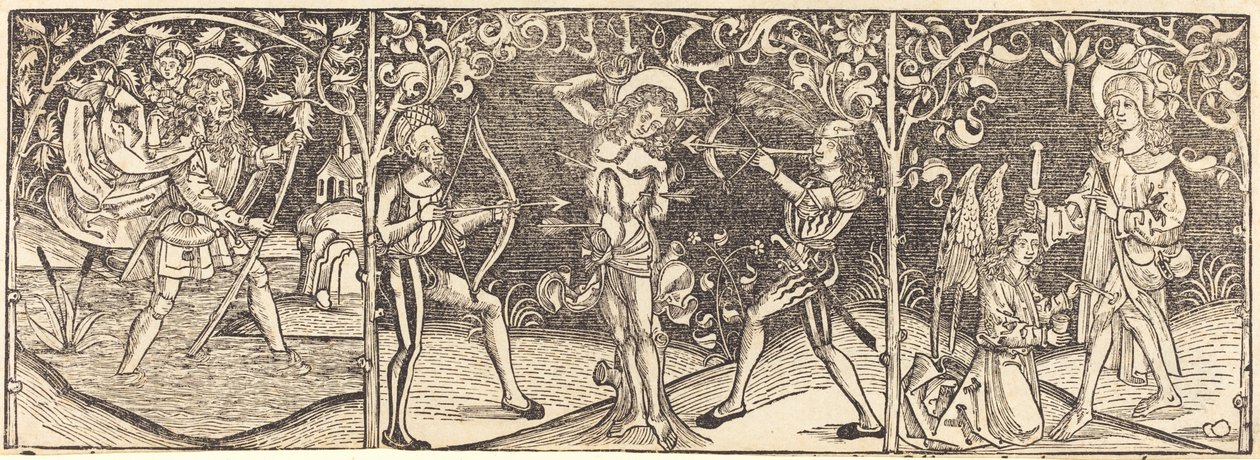 Heiligen Christoffel, Sebastiaan en Rochus door Unbekannt