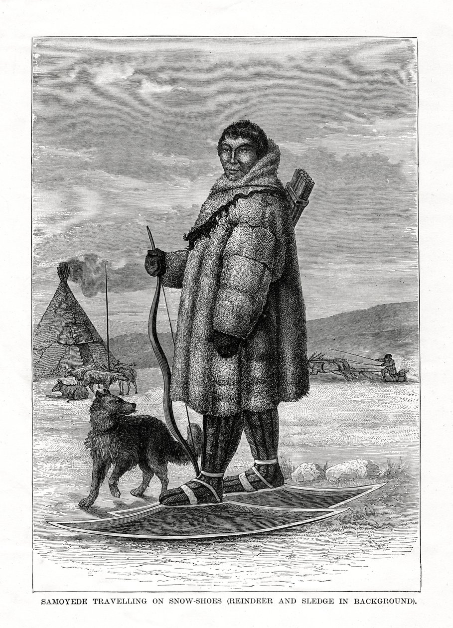 Samojeden reizen op sneeuwschoenen, Rusland, 1877 door Unbekannt