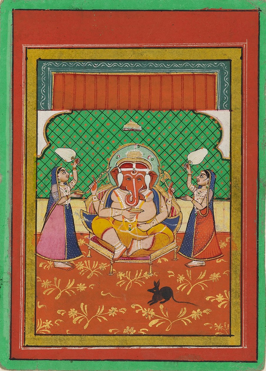 Zittende Ganesha met bedienden, begin 20e eeuw door Unbekannt