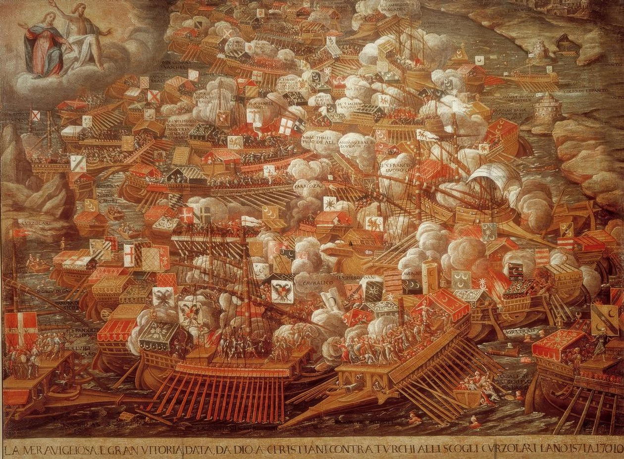 Zeeslag bij Lepanto 1571 door Unbekannt