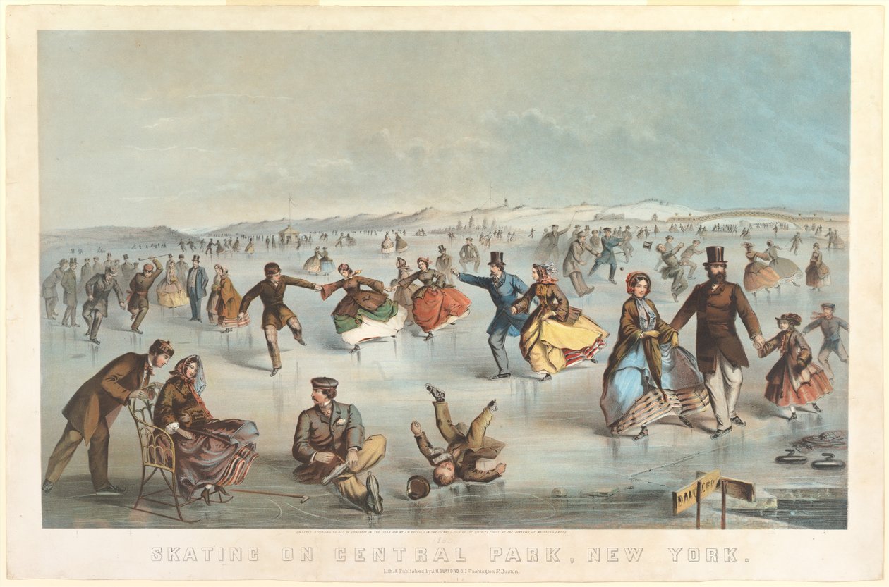 Schaatsen in Central Park, New York, 1861 door Unbekannt