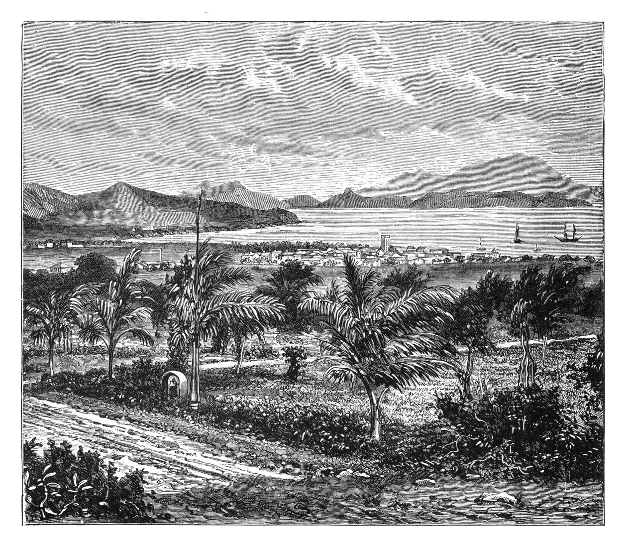 St Kitts, uitzicht vanaf Nevis, ca. 1890 door Unbekannt