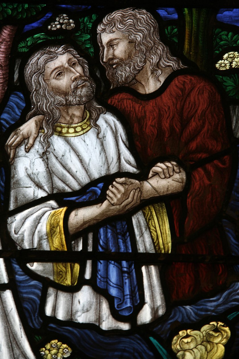 Glas-in-lood: Sint Jan doopt Jezus, Jeruzalem, Israël door Unbekannt