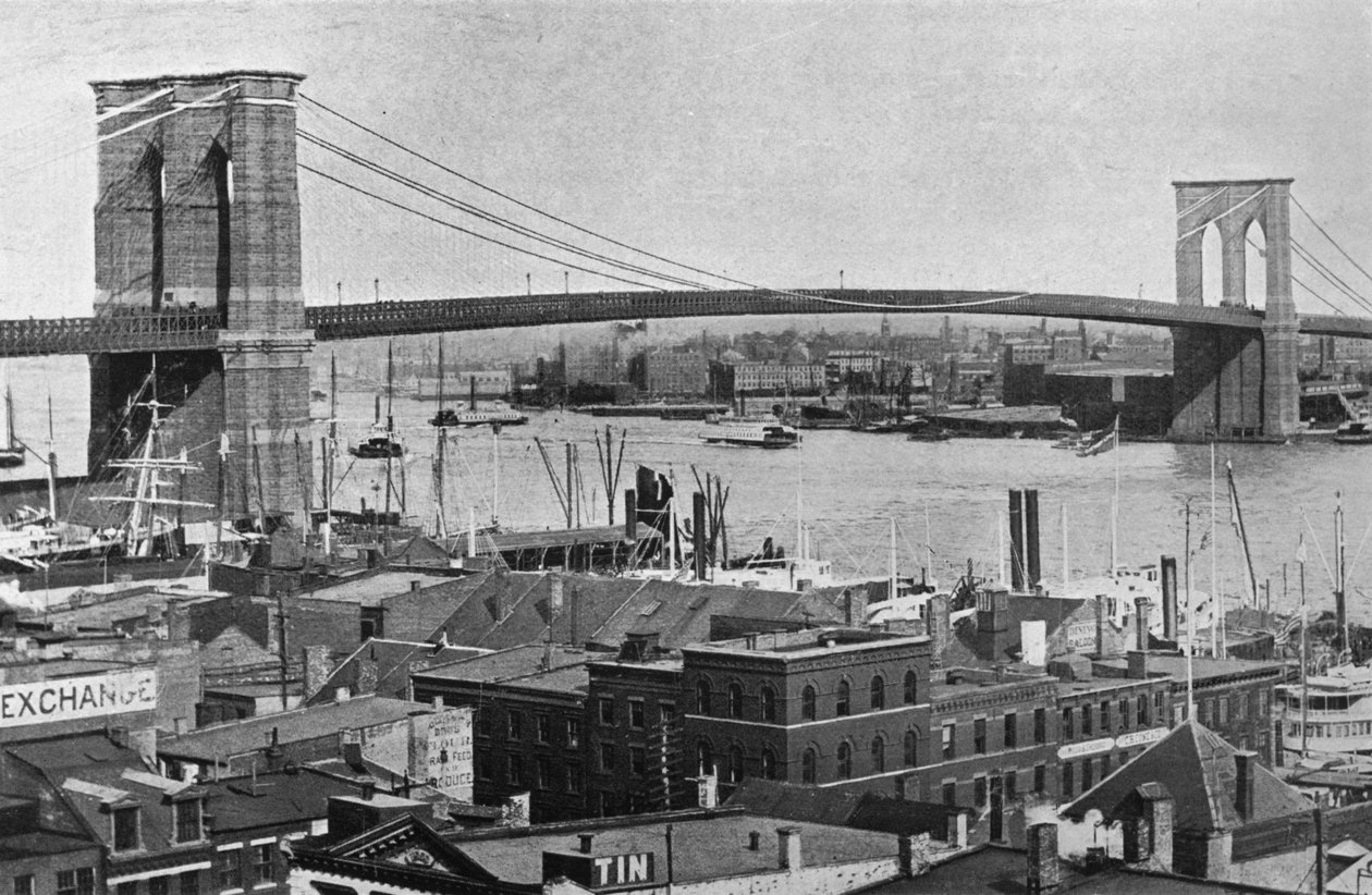 De Brooklyn Bridge, New York door Unbekannt