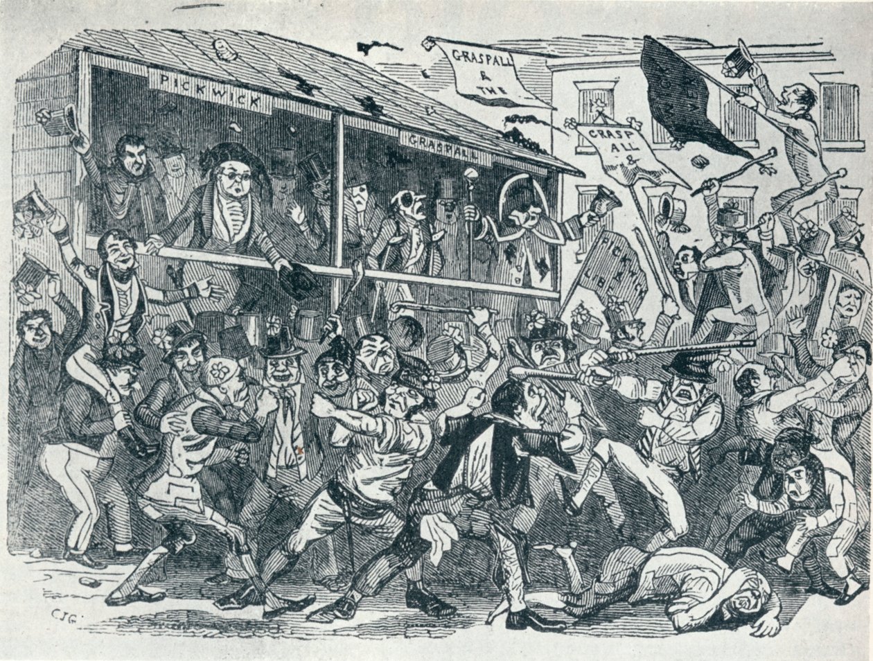 De verkiezing in Eatanswill, ca. 1836, 1925 door Unbekannt