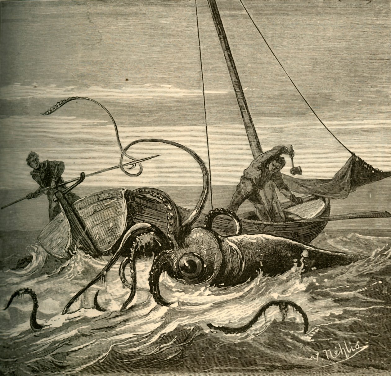 De Vissers Strijden met de Reuzeninktvis, 1881 door Unbekannt