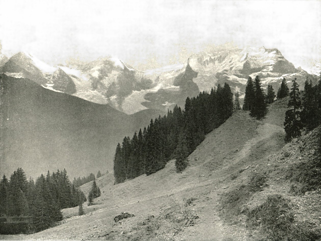 De Jungfrau en haar buren, Zwitserland, 1895 door Unbekannt