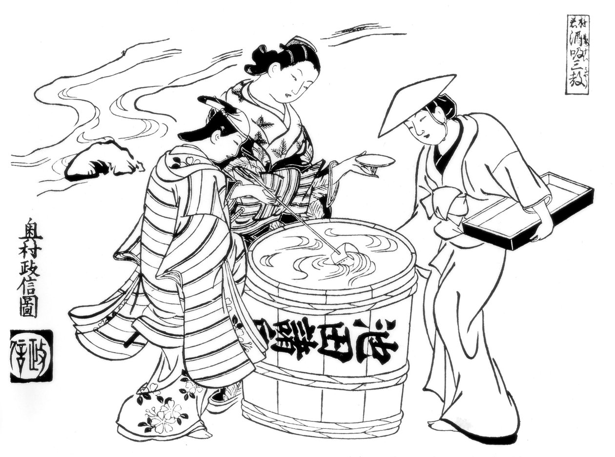 De drie sake-proevers, ca. 1700 1886 door Unbekannt