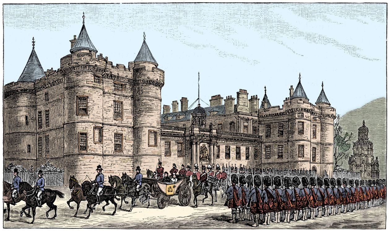 De koningin verlaat Holyrood Palace, Edinburgh door Unbekannt