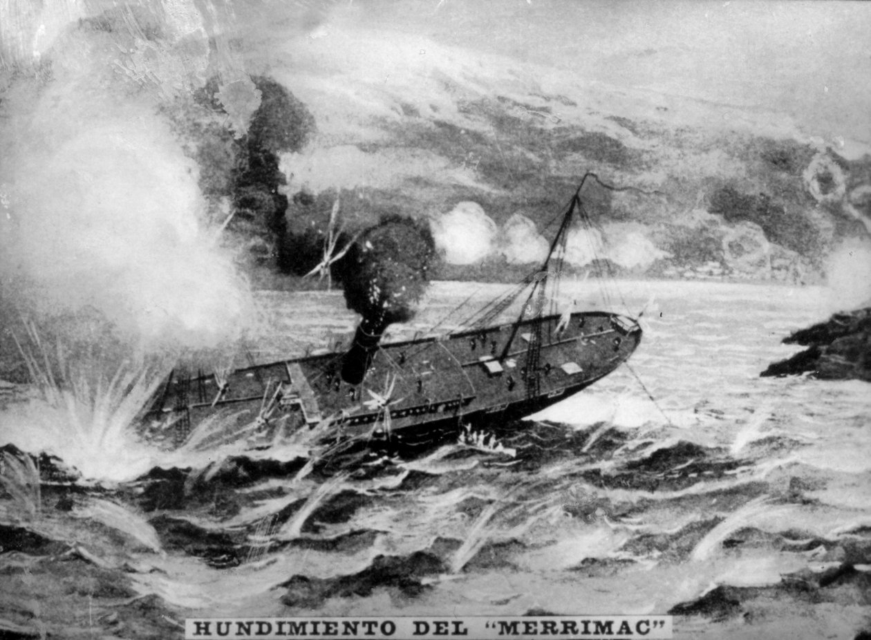Het zinken van de Merrimac door Unbekannt
